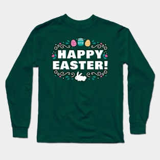 Happy Easter Bunny Eggs and Flowers Apparel Tee Long Sleeve T-Shirt